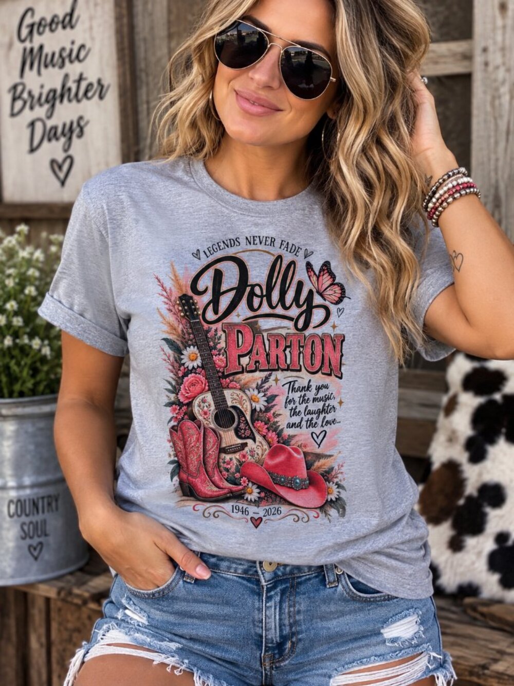 Dolly Parton Song Titles Graphic Tee Country Western T Shirt Gray
